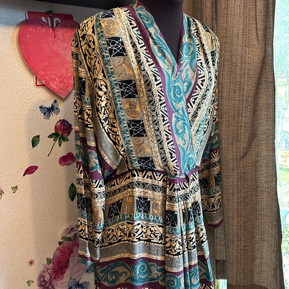 Vintage 1980/1990’s Carole Little, long sleeve multicolor midi dress. Size M/L P - Picture 6 of 17
